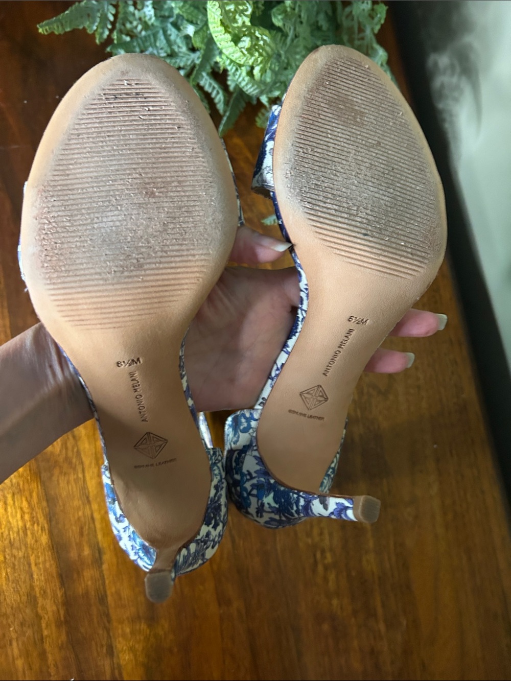 Blue and White Floral Ankle-Strap Heels *Like New* - Picture 5 of 6